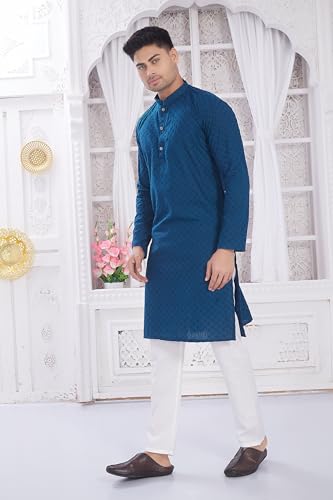 Image of DIVISIVE Men's Thread Embroidered Cotton Only Slim Fit Kurta