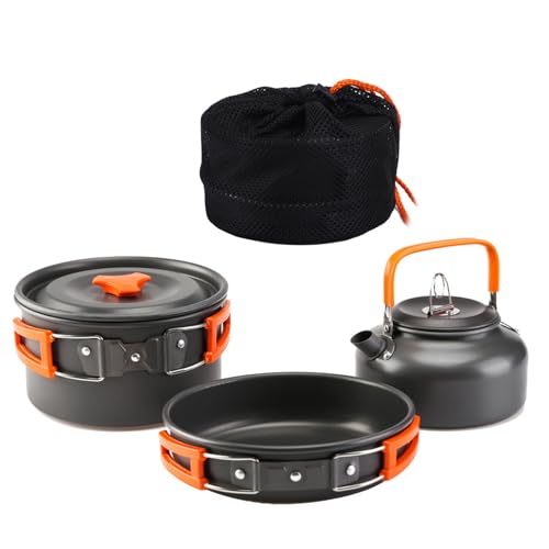PPSMRT キャンプクッキングセット 3 個 キャンプ調理器具 クッカーセット キャンプクッカー ケトル キャンプ鍋 アウトドア 調理器具 鍋セット アルミ合金 フライパンケトル ハイキング バックパッキング クッキングセット ソロ 2人 3人 キャンプ