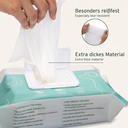 AniForte Pflegetücher für Hunde 100 Stück - XXL desodorierende Reinigungstücher mit Frischeverschluss, hypoallergen, mild, reißfest, natürliche Reinigung, Dog Wipes