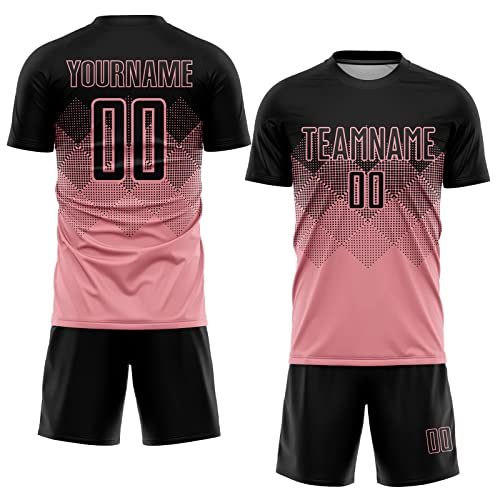 Custom Soccer Jerseys for Men Women Youth Kids, Pink and Black Personalized Soccer Jersey Printed Name Number Logo Mens Clothing