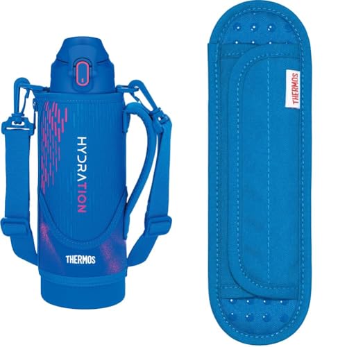 【セット買い】サーモス 水筒 真空断熱スポーツボトル 1L ブルーピンク 保冷専用 子供用 ポーチ付き 肩に優しいストラップ FJS-1000F BLP + ショルダーパッド 水筒用 すべり止め付き アクアブルー API-002 A-BL