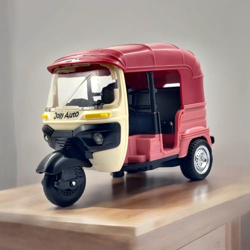 Image of PLUSPOINT Auto Rickshaw Toy,with Pull Back Action City Traffic Vehicles Public Transport Toy with Light and Sound for Aged 3 4 5 6 Boys and Girls,Kids Party Favors Gifts (Jolly Auto), Multicolor