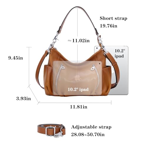Image of HESHE Leather Crossbody Bags for Women Hobo Shoulder Bag Satchel Handbags | Genine Leather,2 Removable Straps,Multiple Zippers Pockets Hobo Bags Designer Travel Pocketbook Ladies Daily Work Tote Bag