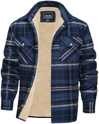 EKLENTSON Men's Winter Thick Fleece Lined Warm Plaid Flannel Shirt Jackets Casual Button Down 3 Pockets Sherpa Coats