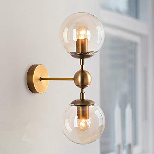 NIUYAO Brushed Brass and Clear Glass 2-Light Globe Wall Sconce, Mid Century Modern Retro Vintage Style Wall Sconces Wall Lighting Modern Plastic Small Wall Light 494803