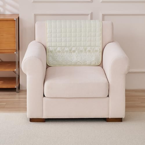 Image of HOKIPO 'BelleLace Series' Imperial Milk Velvet Anti-Slip Sofa Backrest Covers with Lace | 1 Pc - Pearl White (AR-6311-WHT*1S)