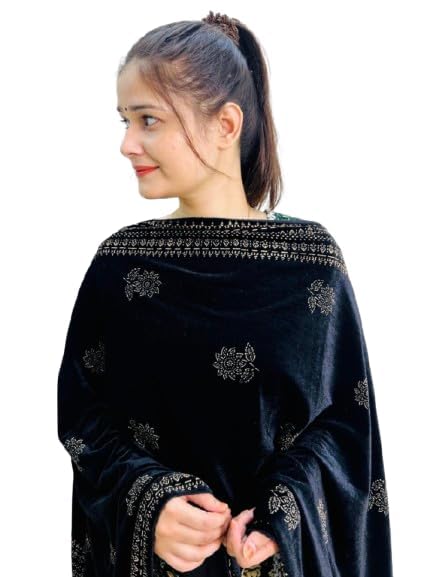 Black Velvet Dupatta & Shawl with Golden Glitter Work, Women's Wrap & Beautifull Border-image-2