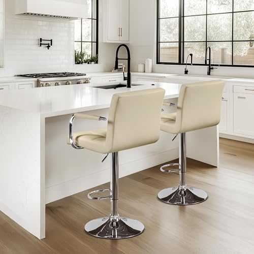 Image of Yaheetech Bar Stools Set of 2, Swivel with Backs, Adjustable Height, Khaki