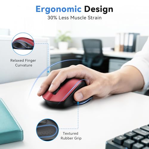 Image of TECKNET Wireless Mouse for Laptop, Dual-Mode Bluetooth Wireless Mouse | (BT5.2 /3.0 & 2.4G) Connection, Ergonomic Design, 5-Level DPI, Silent Click, Compatible with Laptop /PC /Windows /Chromebook