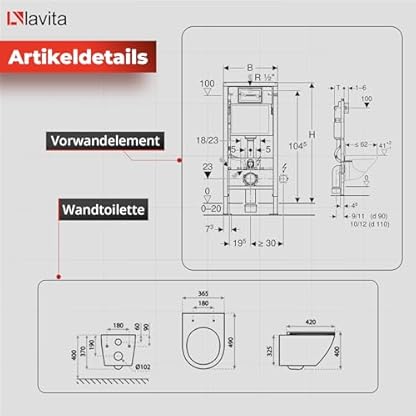 Lavita Duofix Basic Vorwandelement + Wand Tiefspül WC Sofi One Weiß Spülrandlos + WC Sitz + Bedienplatte Delta 25 Schwarzer Knopf Komplettset Unterputz Spülkasten Toilette Komplett Sett WC – Bild 3
