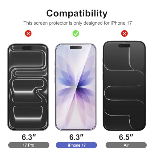 Image of NEW'C 3x Screen Protector for iPhone 17 (6.3 inches)+ 3x Camera Lens Protector, Sensor Protection, Case Friendly Tempered Glass Film, Ultra Resistant, Easy installation tool include