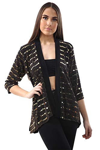 Islander Fashions Damen 3/4 �rmel Pailletten Lurex Cardigan Damen Plus Size Abend Party Weihnachten Achselzucken Gold EU 44 Cover