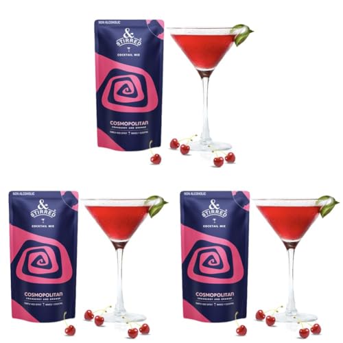 Image of &Stirred Cosmopolitan Cocktail Mix, Pack of 18 - Non-Alcoholic Cocktail & Mocktail Mixer, 100% Vegetarian, Made with Real Fruits, No Preservatives or Artificial Sweeteners, 125ml each