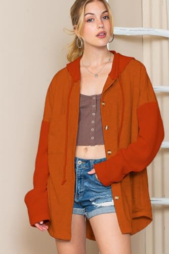 Image of SHEWIN Women Oversized Hooded Sweatshirt Loose Fit Casual Button Hoodies with Pocket 2026