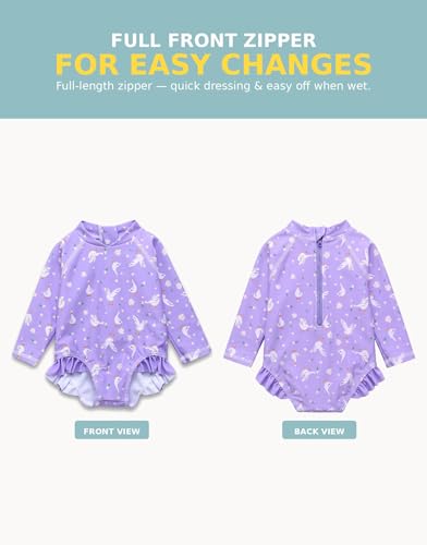 Image of VAENAIT BABY Girls One-Piece Swimsuit, UPF 50+ Long Sleeve Rash Guard, Ruffle Swimwear Infant & Toddler for 0-2 Years
