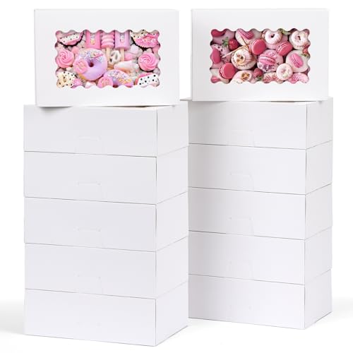 Moretoes 28pcs Cookie Boxes with Window, 9x6x3 Inch White Christmas Bakery Boxes Paper Gift Giving Cupcake Boxes Dessert Boxes Pastry Boxes for Chocolate Covered Strawberries, Candy, Muffins, Donuts