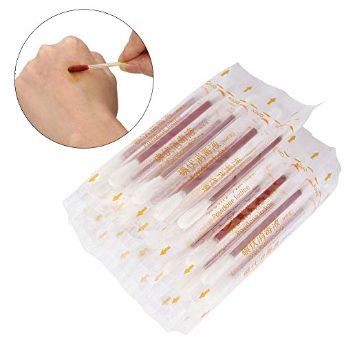 Hztyyier Bastoncino di Cotone iodio, 24 Centimetri di Stelo di Cotone monouso in iodio Pronto Soccorso Pronto Soccorso Medico disinfettante