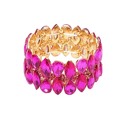 Women's Statement Stretch Bangle Wide Teardrop Marquise-Shape Crystal Elastic Bracelet Art Deco Bridal Jewelry