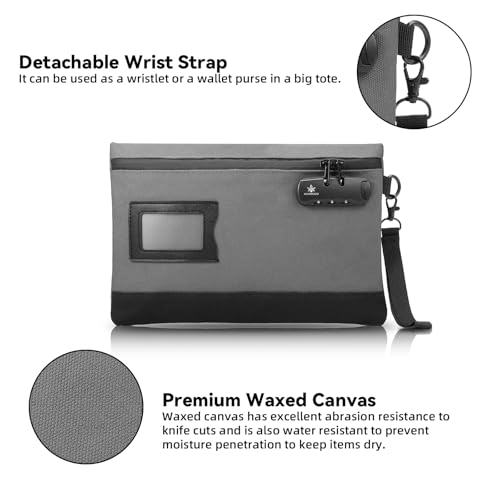 Image of KOSMCCO Money Bag with Lock, 11.8 x 7.9 Inches Durable Canvas Cash Bag Bank Bag for Cash