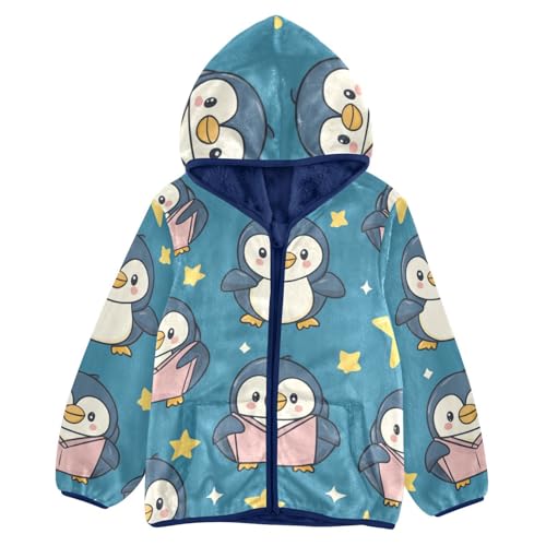 Cute Penguin Girls Fleece Jacket Girls Fall Jacket Girls Zip Up Hoodie Girls Sherpa Jacket 2-10T