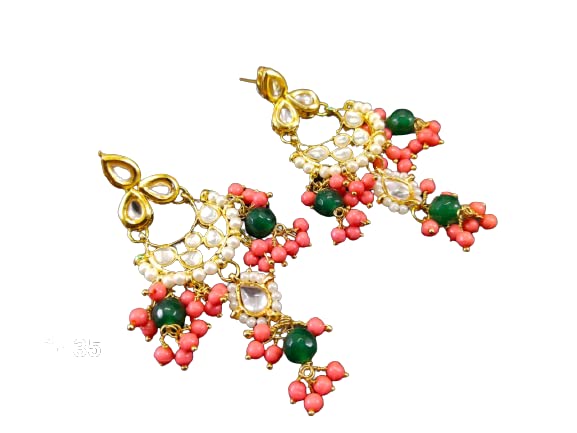 Jabells Kundan Meena Earrings Jhalar Drops Bridal Wedding Bollywood Jewelry Set CB, Alloy Steel, Amethyst