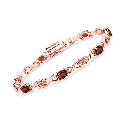 Gem Stone King Infinity Link Gemstone Birthstone Tennis Bracelet for Women | 18K Rose Gold Plated Silver | Oval 6X4MM | 7 Inch with Secure Clasp | Fine Jewelry for Her Mom Wife Anniversary