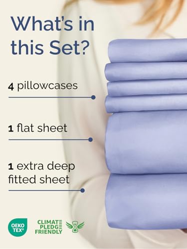 Image of Extra Deep Cal King Sheet Set - 6 Piece Breathable & Cooling - Lavender | Hotel Luxury Bed Sheets Set, Easy & Secure Fit, Ultra-Soft, Wrinkle & Fade Free, Comfy Sheets Set with Extra Deep Pockets