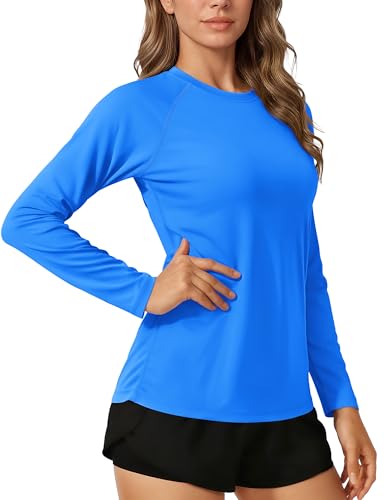 TACVASEN Womens Long Sleeve Rash Guard UPF 50+ UV Sun Shirts Quick Dry Swim Shirt Hiking Tops Azure L