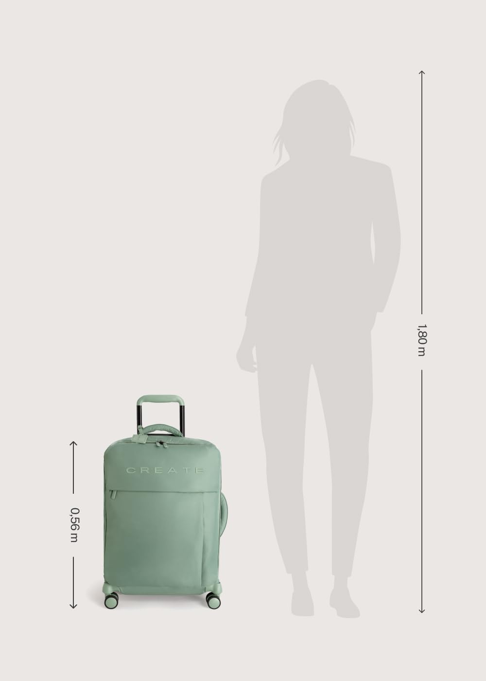 CREATE / Luggage Studio Soft/Maleta Blanda de poliéster Verde Sage / 39x20.5x56cm / Candado TSA, 4 Ruedas Dobles, Organizador, Mango telescópico, Tejido Impermeable, Etiqueta identificativa