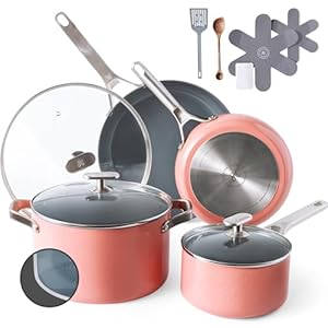 Greater Goods Chef’s Grade Ceramic: Thick walled, excellent for durability and heat retention, natural non-stick cookware for flawless cooking and Effortless Cleanup (Pink)