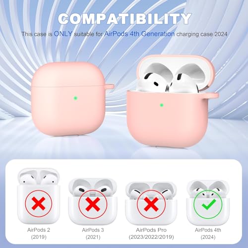 Image of Meyaar for Apple AirPods 4 ​​​​​​​Case Cover with Keychain, Soft Skin Silicone Case Cover, Full Protective Case Cover Compatible with Apple AirPods 4 Case 2024 (Pink)