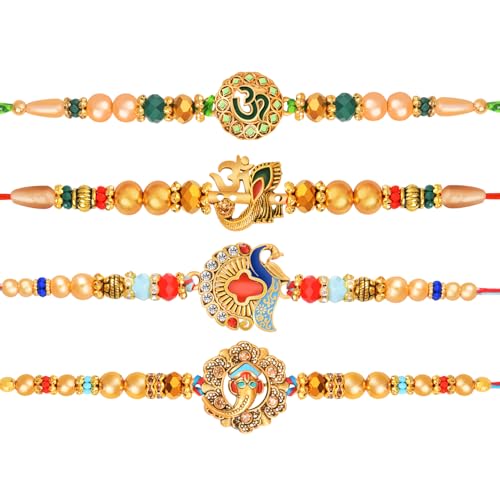 Image of De Marquis Presents Multicolour Rakhi Combo Set with Roli Chawal, Greeting Card Combo Set for Men -Combo of 4