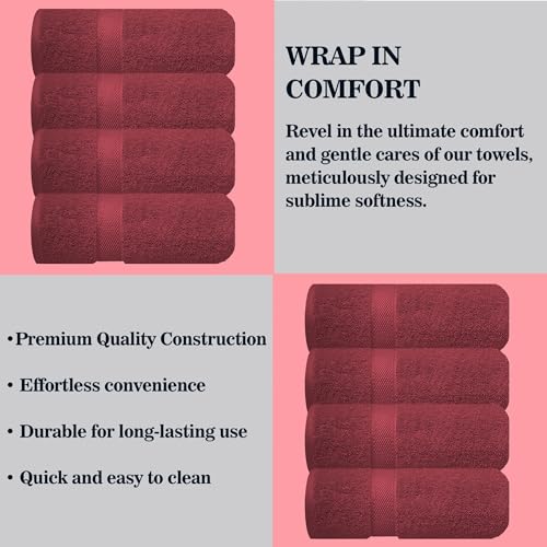Image of Sulfar 100% Combed Cotton, Quick Drying Highly Absorbent Thick Bathroom Towels, Luxury Bath Towel Set (Pack of 4, 70 X 140 cm) - 600 GSM (Red Wine)