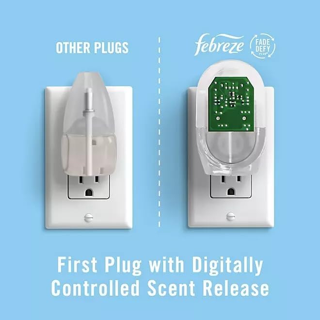 Febreze Plug in Air Fresheners, 3 Linen & Sky & 2 Gain Original Scent, Odor Eliminator for Strong Odors, 1 Warmer + 5 Oil Refills (Packaging May Vary), 6 Piece Set