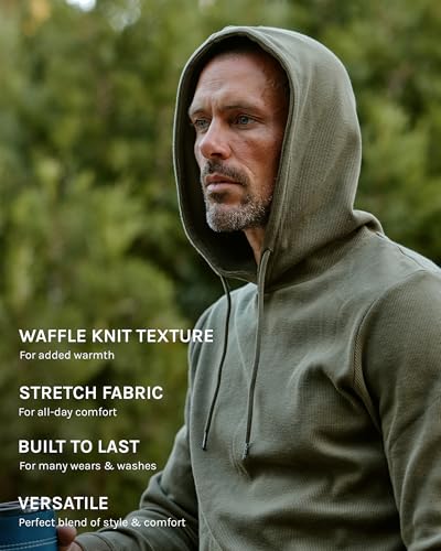 INTO THE AM Waffle Knit Pullover Hoodie for Men S-4XL Slim Fit Fall Knitted Waffleknit Textured Thermal Hooded Sweater4