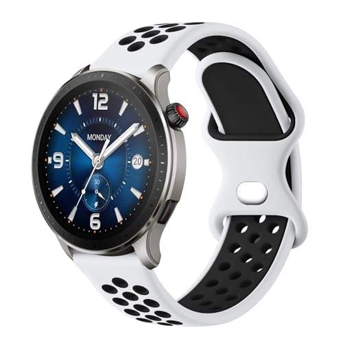 YLK 22mm Correa Compatible con Amazfit Bip 5/Amazfit GTR 4/GTR 3/GTR 2/GTR 3 Pro Mujer Hombre, Doble Color Silicona Correa, Blanco Negro