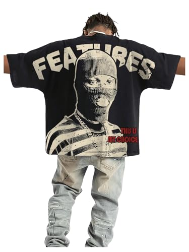 GORGLITTER Men's Oversized Graphic Tee Vintage 90s Hip Hop Short Sleeve T Shirt Casual Crewneck Streetwear Top