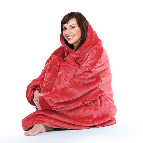 Catalonia Oversized Wearable Blanket Hoodie Sweatshirt, Comfortable Sherpa Lounging Pullover For Adults Men Women Teenagers Wife Girlfriend Gift Red #TOP1