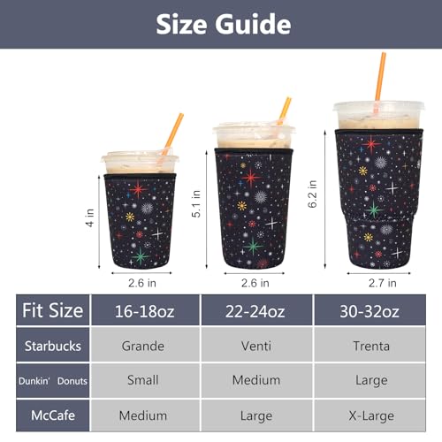 Image of 3 Pack Reusable Iced Coffee Sleeves - Xumbtvs Insulator Sleeve for Cold Beverages, Neoprene Coffee Cup Holder (Flash point)
