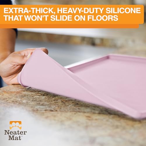Image of Neater Pet Brands Neater Mat Pet Mats for Food and Water, Cat & Dog Bowl Mat Waterproof Silicone, Feeding Tray, Dog Food Mats for Floors, Placemat w /Raised Edge for Under Bowls, 16 inch x 10 inch, Light Pink