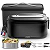 Gamelle Chauffante, Lunch Box Chauffante Electrique, 1,5 L 80 W Gamelle Isotherme pour Repas Chaud, 12V/24V/220V Acier Inoxydable Boite Repas pour Voiture Camion Bureau, Tupperware Chauffant, Noir