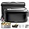 Gamelle Chauffante, Lunch Box Chauffante Electrique, 1,5 L 80 W Gamelle Isotherme pour Repas Chaud, 12V/24V/220V Acier Inoxydable Boite Repas pour Voiture Camion Bureau, Tupperware Chauffant, Noir