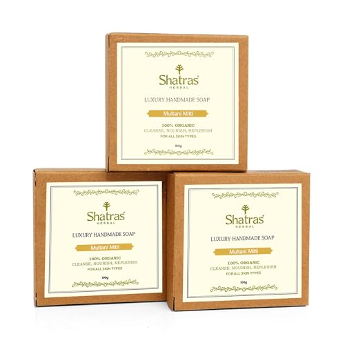 Image of Shatras Handmade Face Ubtan Herbal Daily Bath Soap with Multani Mitti | Gentle Exfoliation for Glowing Skin | Helps Reduce Pimples and Scars | Soothes Skin Irritations | Natural Soap for Clear Skin (Pack of 3)