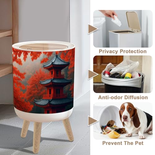 Caneca de basura pequeña con tapa y patas de madera miniatura 4