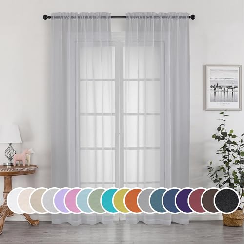 Image of OWENIE Light Grey Sheer Curtains 84 inches Long 2 Panels Set for Bedroom Living Room, Soft Solid Living Room Sheer Curtain, Rod Pocket Light Filtering Farmhouse Curtains, 2 Pcs Each 42 inch W x 84 inch L