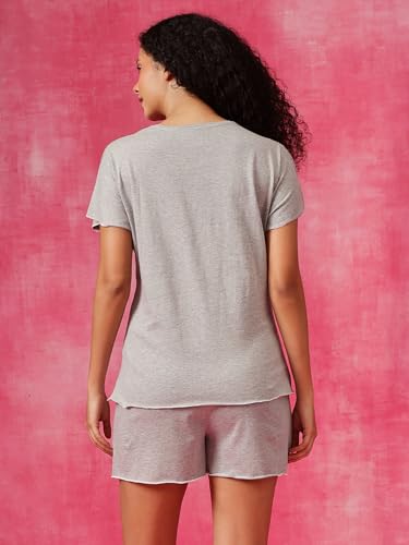 Image of Clovia Women's Grey Cotton T-Shirt & Shorts