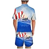 Longitud de la ropa: normal Día Bandera Barco Vela Verano Casual Independencia Impresión Set 3D Hombres Americanos Hombres Trajes y Conjuntos Hombres Trajes Slim Fit, azul, XXXXL