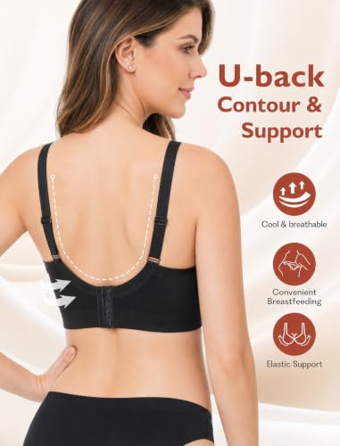 Image of HOFISH 3PACK Full Bust Seamless Nursing Maternity Bras Bralette S-XXL with Extra Bra Extenders & Clips