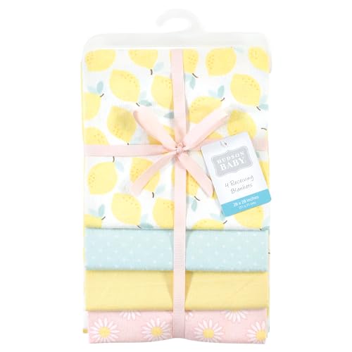 Image of Hudson Baby Unisex Baby Cotton Poly Flannel Receiving Blankets, Lemon Daisy, One Size