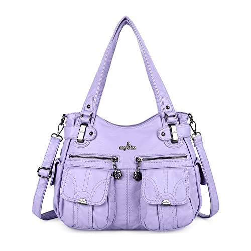 Image of Angel Kiss Women's Designer Handbag Large Double Zipper Multi Pocket Washed Leather Purse